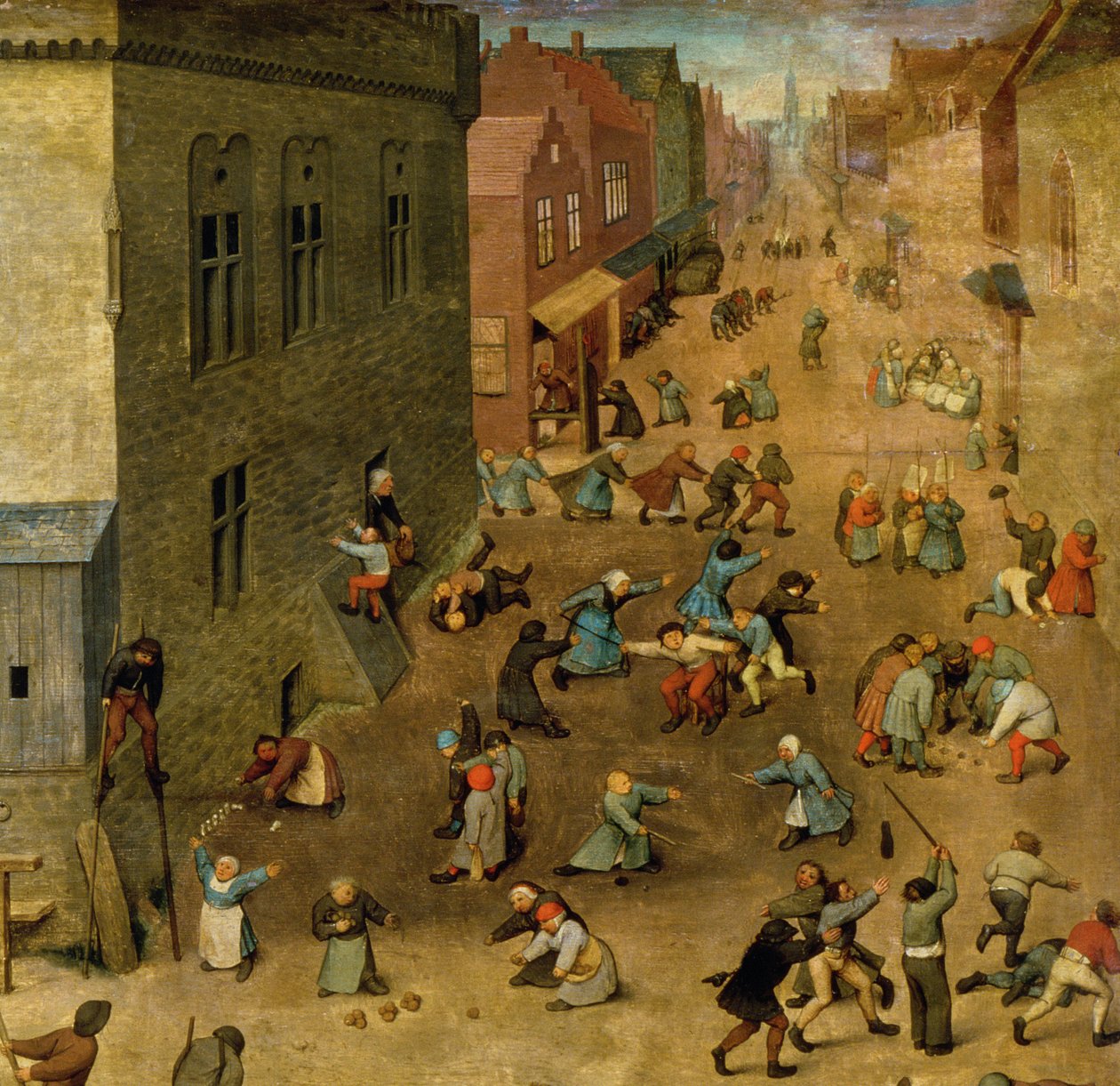Barnespill (Kinderspiele): detalj av øverste høyre hjørne, 1560 (detalj av 68945) av Pieter Bruegel the Elder