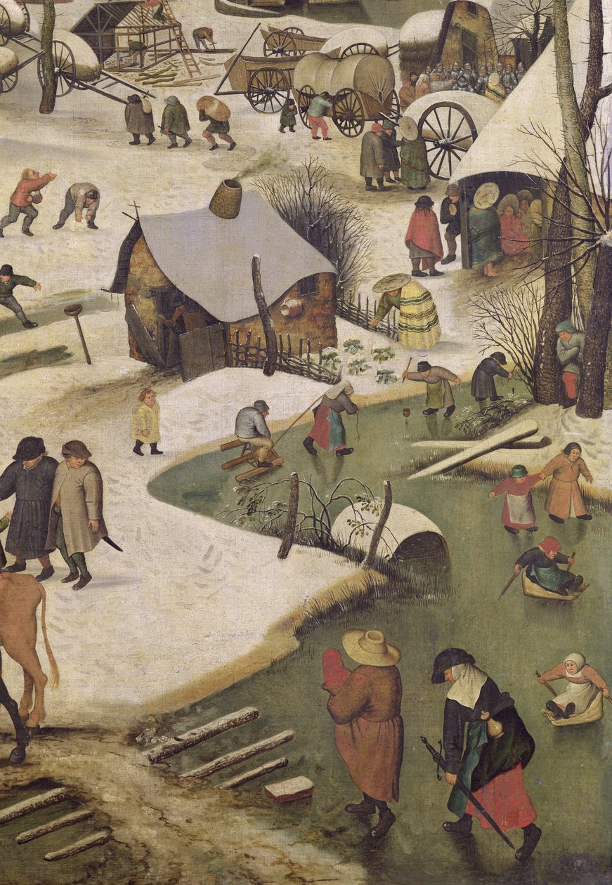 Folketellingen i Betlehem, detalj av barn som leker på den frosne elven av Pieter Bruegel the Elder