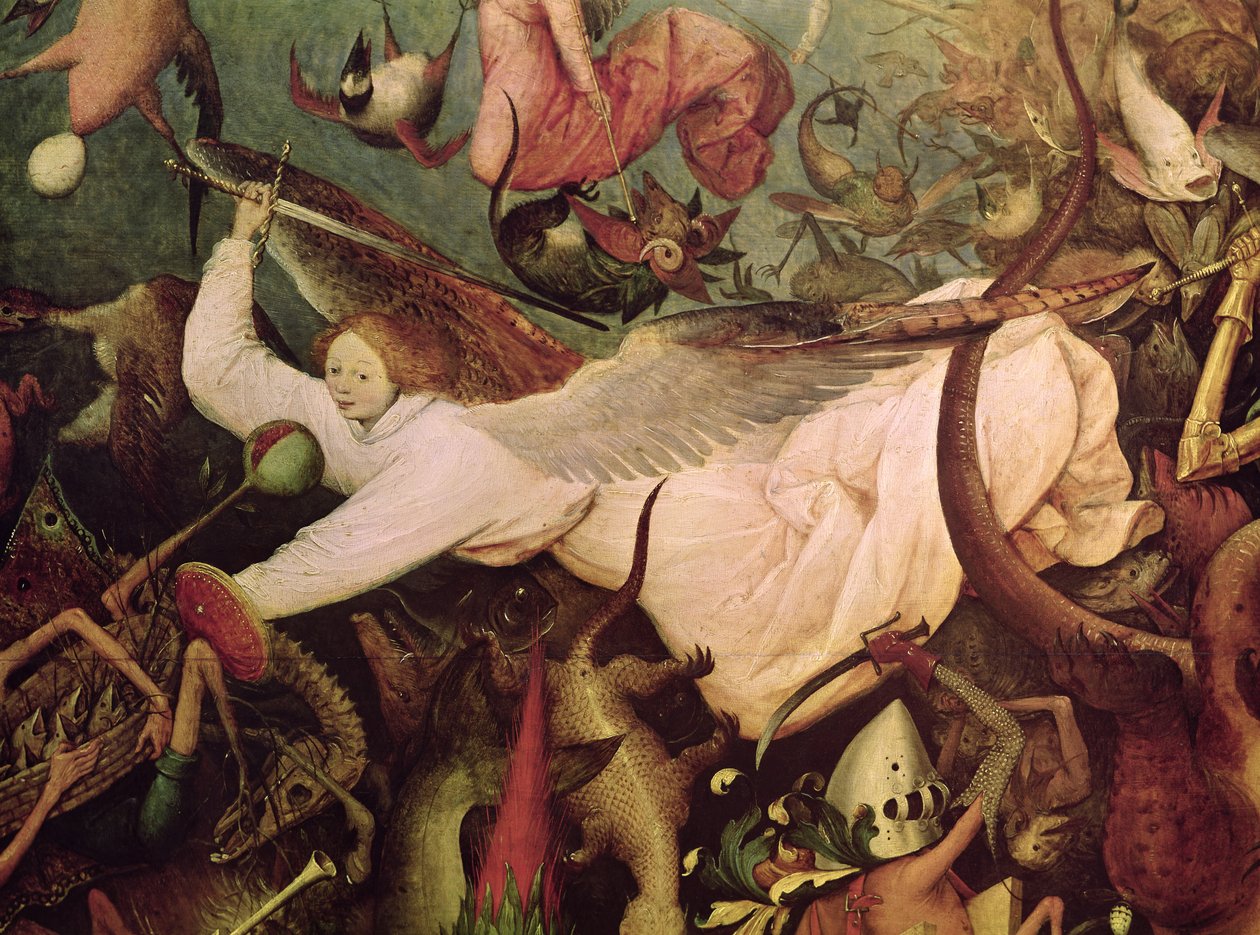 The Fall of the Rebel Angels, detalj av engelen på venstre side, 1562 av Pieter Bruegel the Elder