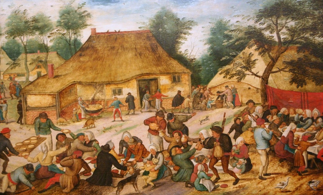 Bryllupsmåltid foran et bondehus av Pieter Brueghel the Younger