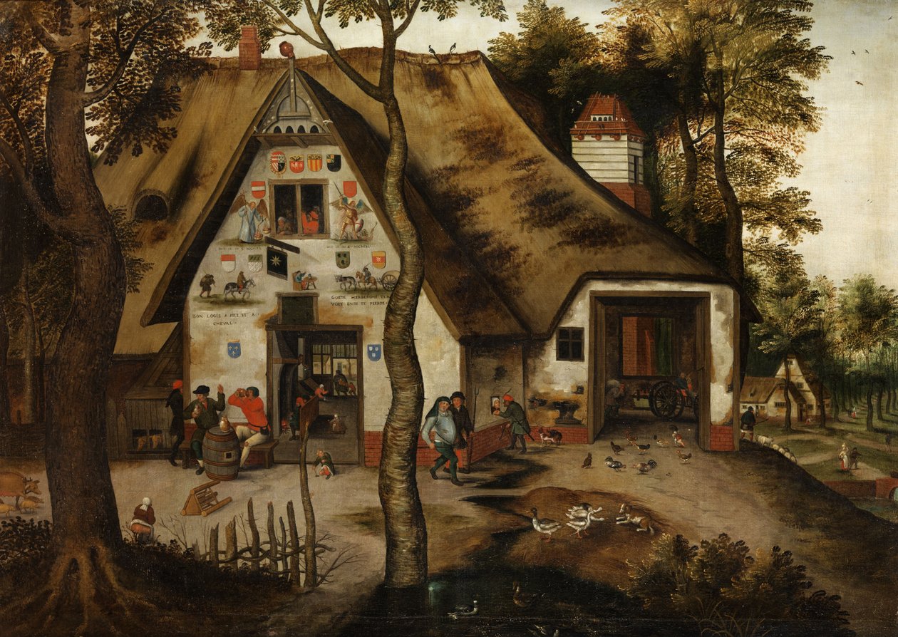 Landsbyscene med en taverna i St. Michael av Pieter Brueghel the Younger
