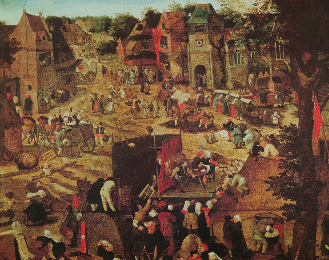 Kermesse med teater og prosesjon av Pieter Brueghel the Younger