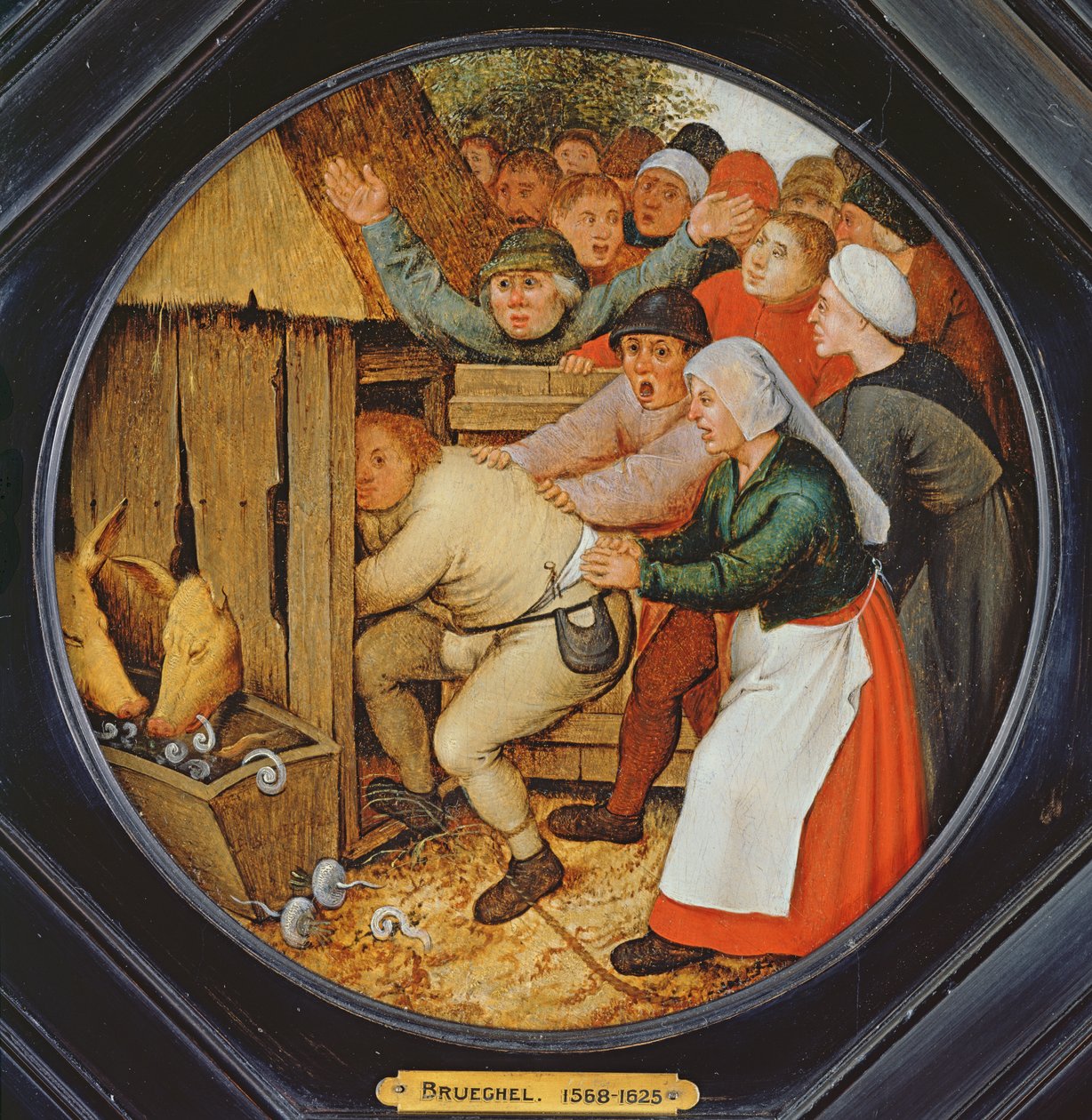 Fylliken dyttet inn i grisehuset av Pieter Brueghel the Younger