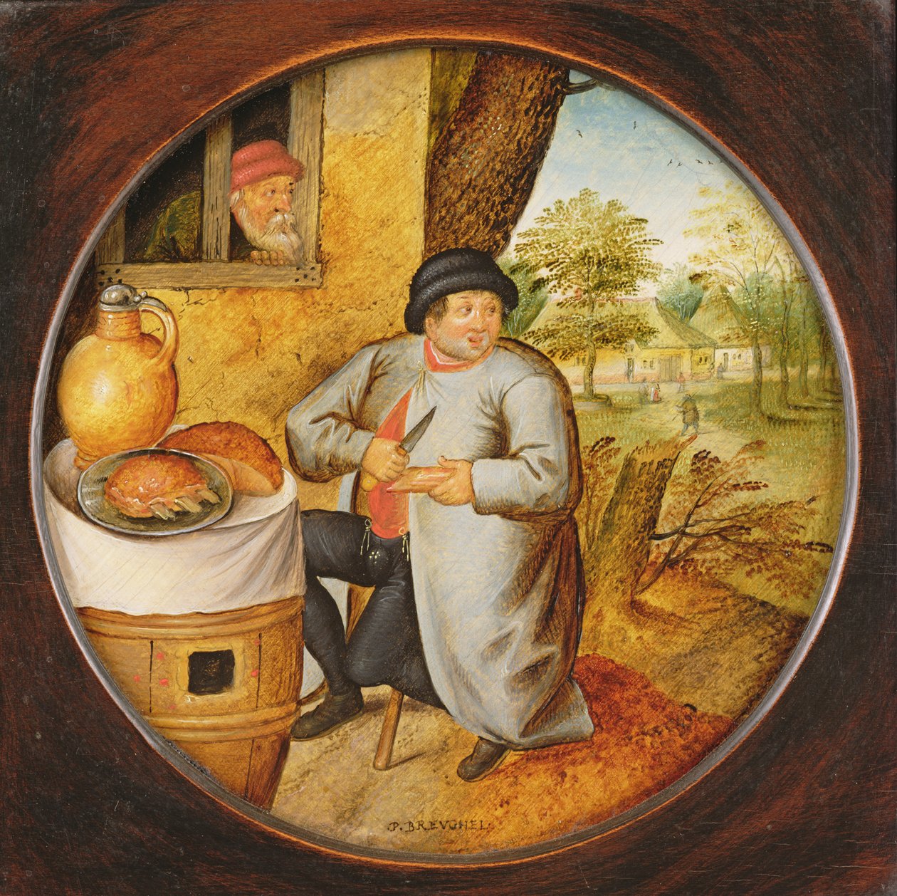 Mannen som skjærer ved og kjøtt med samme kniv av Pieter Brueghel the Younger