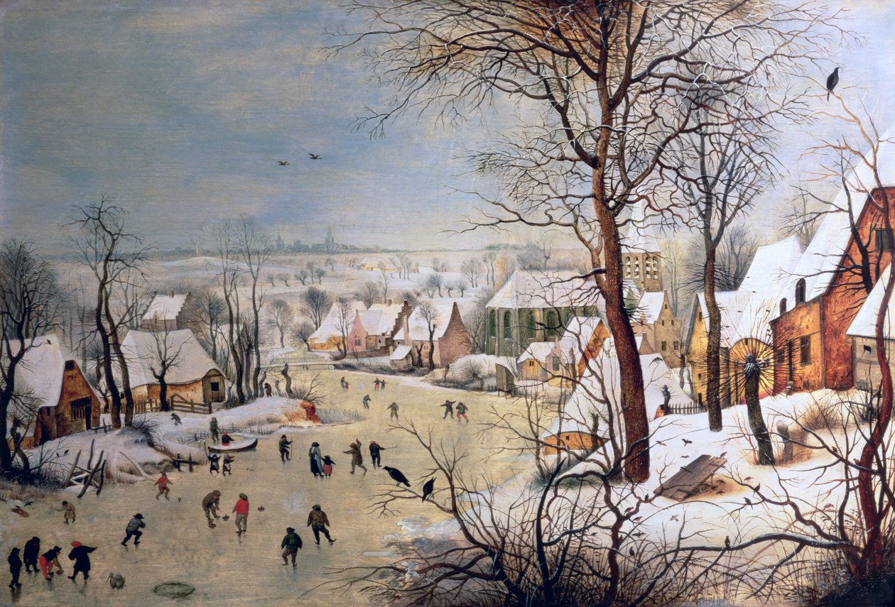 Vinterlandskap med fuglefelle, 1601 av Pieter Brueghel the Younger