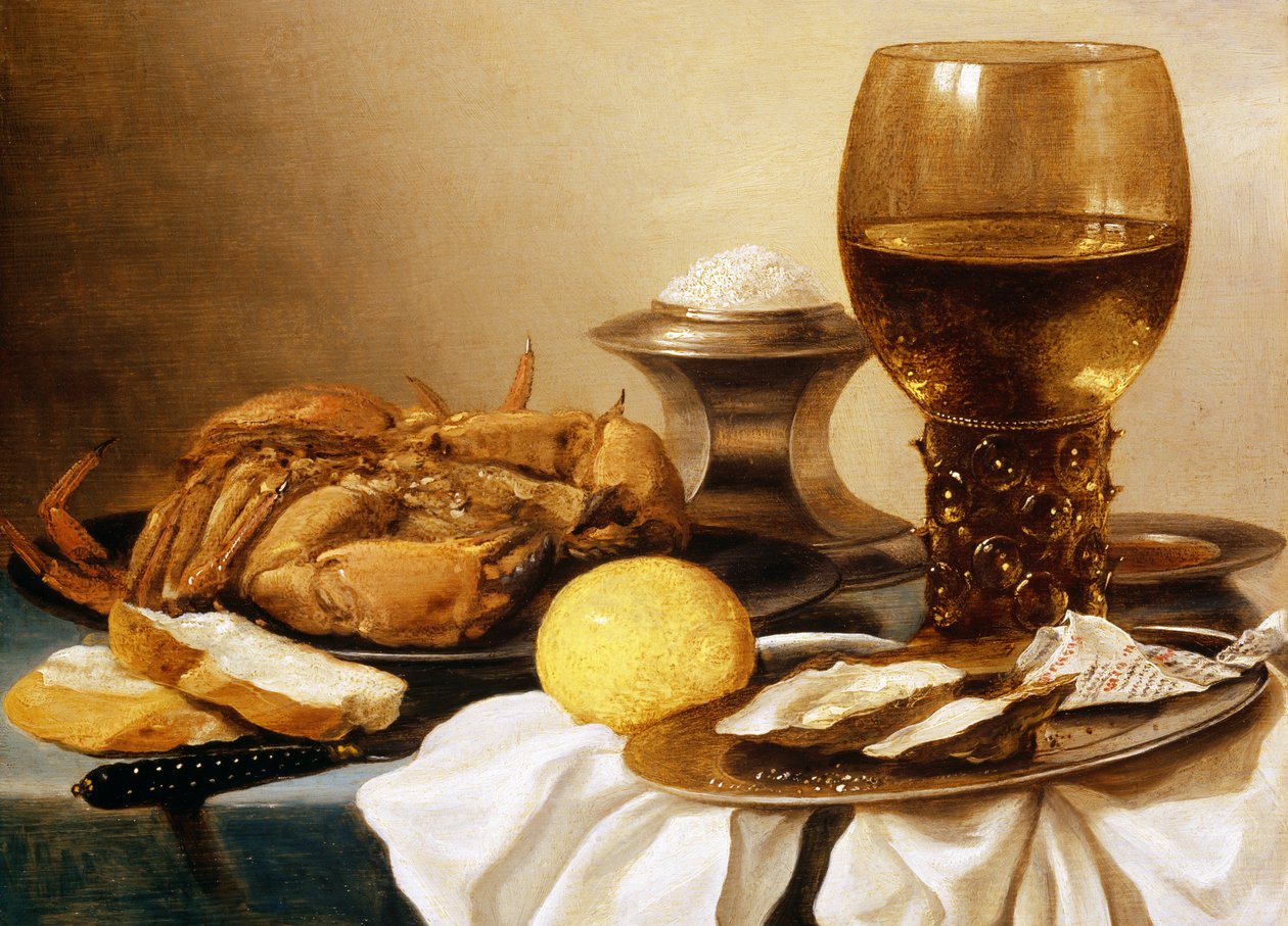 Et stilleben av en krabbe på en tinnplate av Pieter Claesz