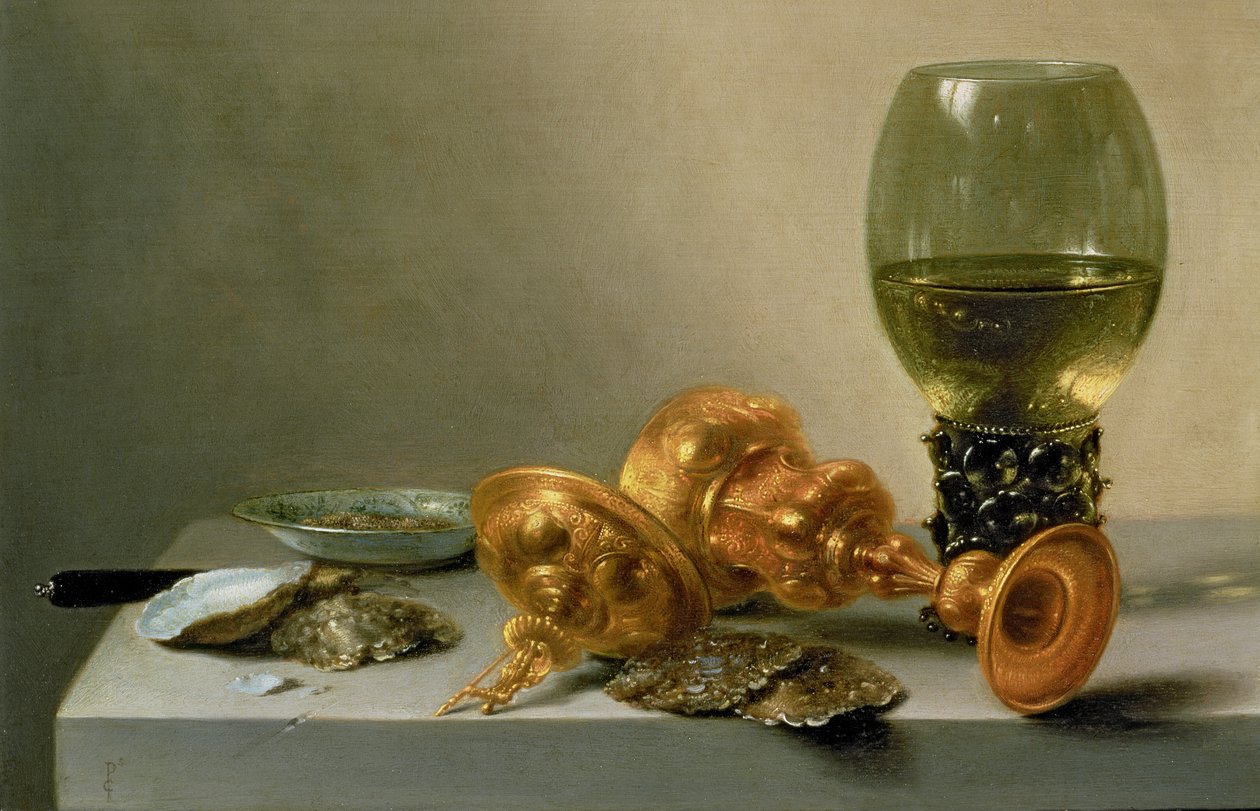 Et stilleben med en Roemer og en forgylt kopp av Pieter Claesz
