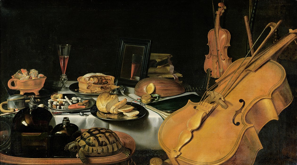 Stilleben med musikkinstrumenter, 1623 av Pieter Claesz