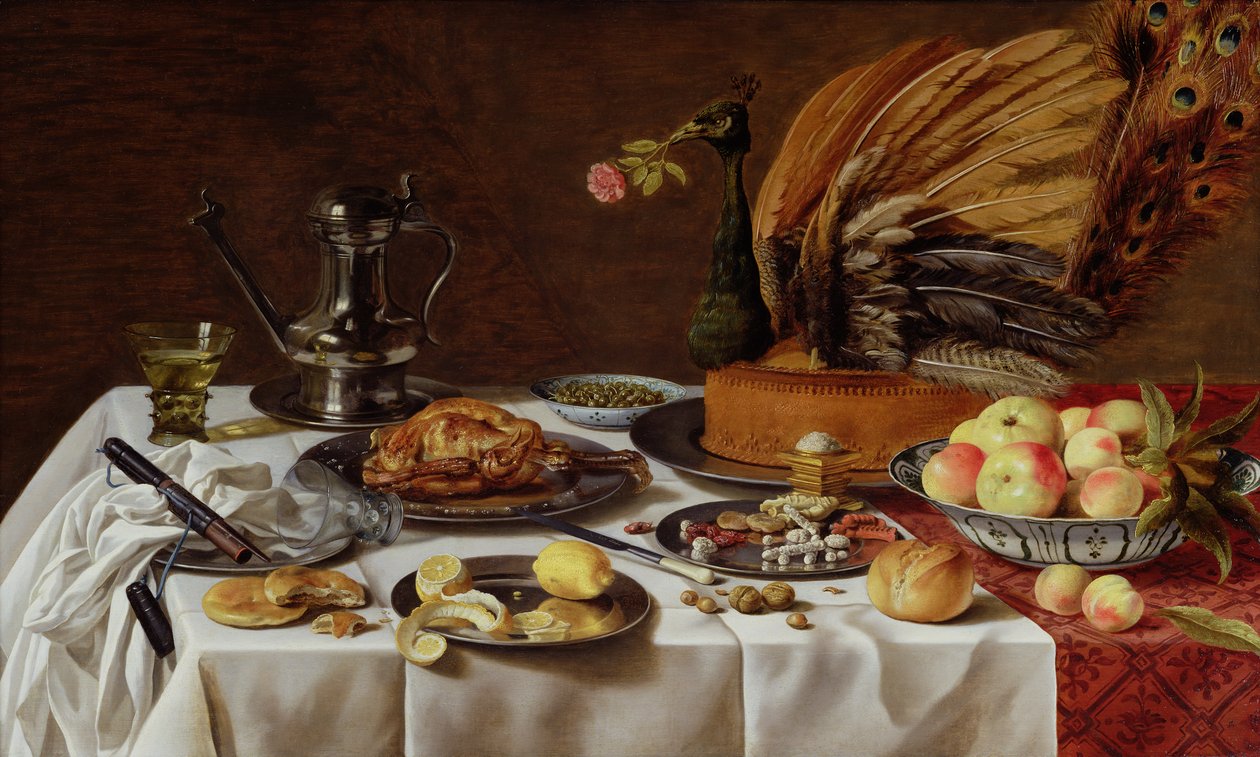 Stilleben med en påfuglpai, 1627 av Pieter Claesz