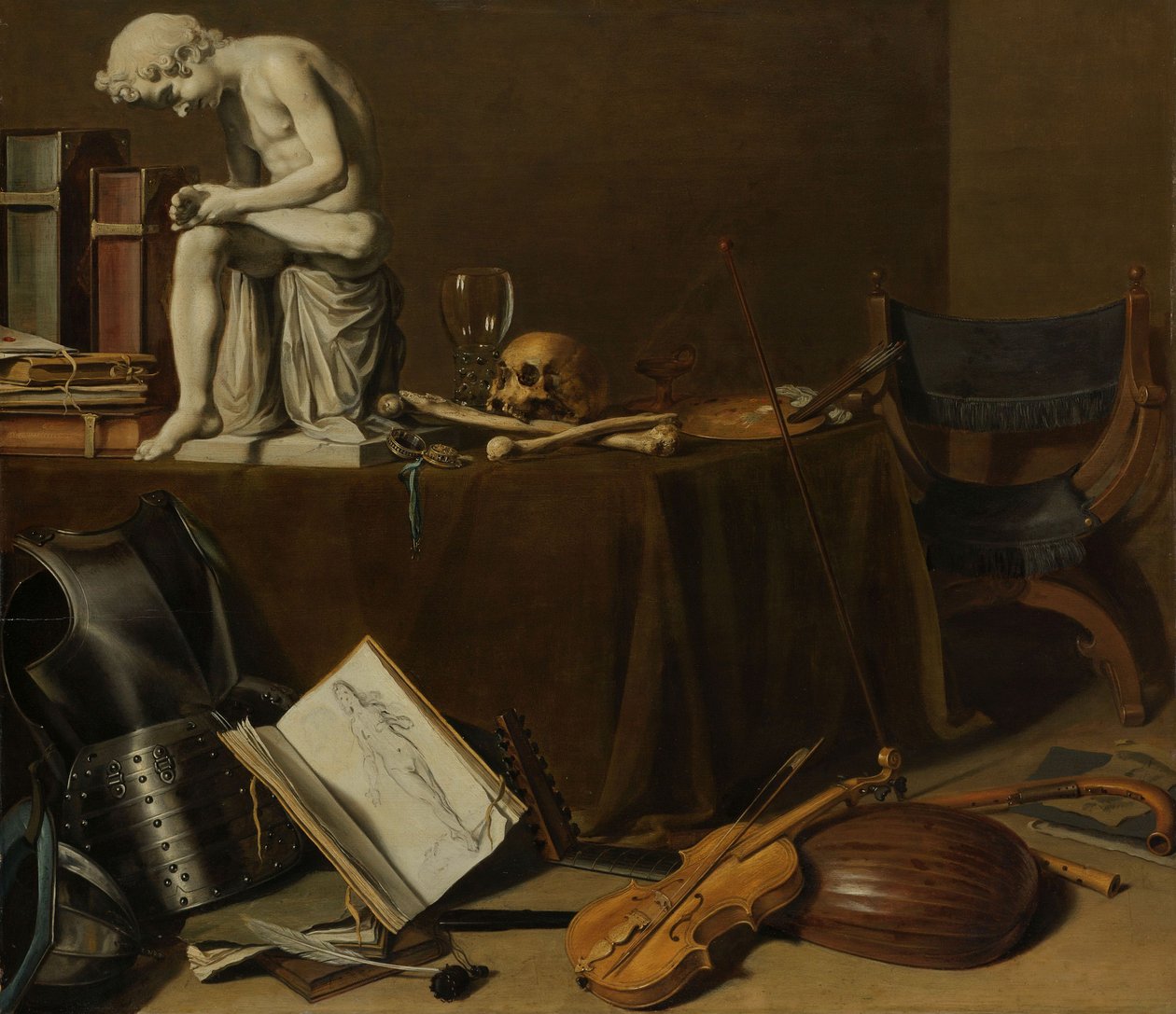 Vanitas Still Life with the Spinario, 1628 (olje på panel, h 71,5 cm × b 80,5 av Pieter Claesz