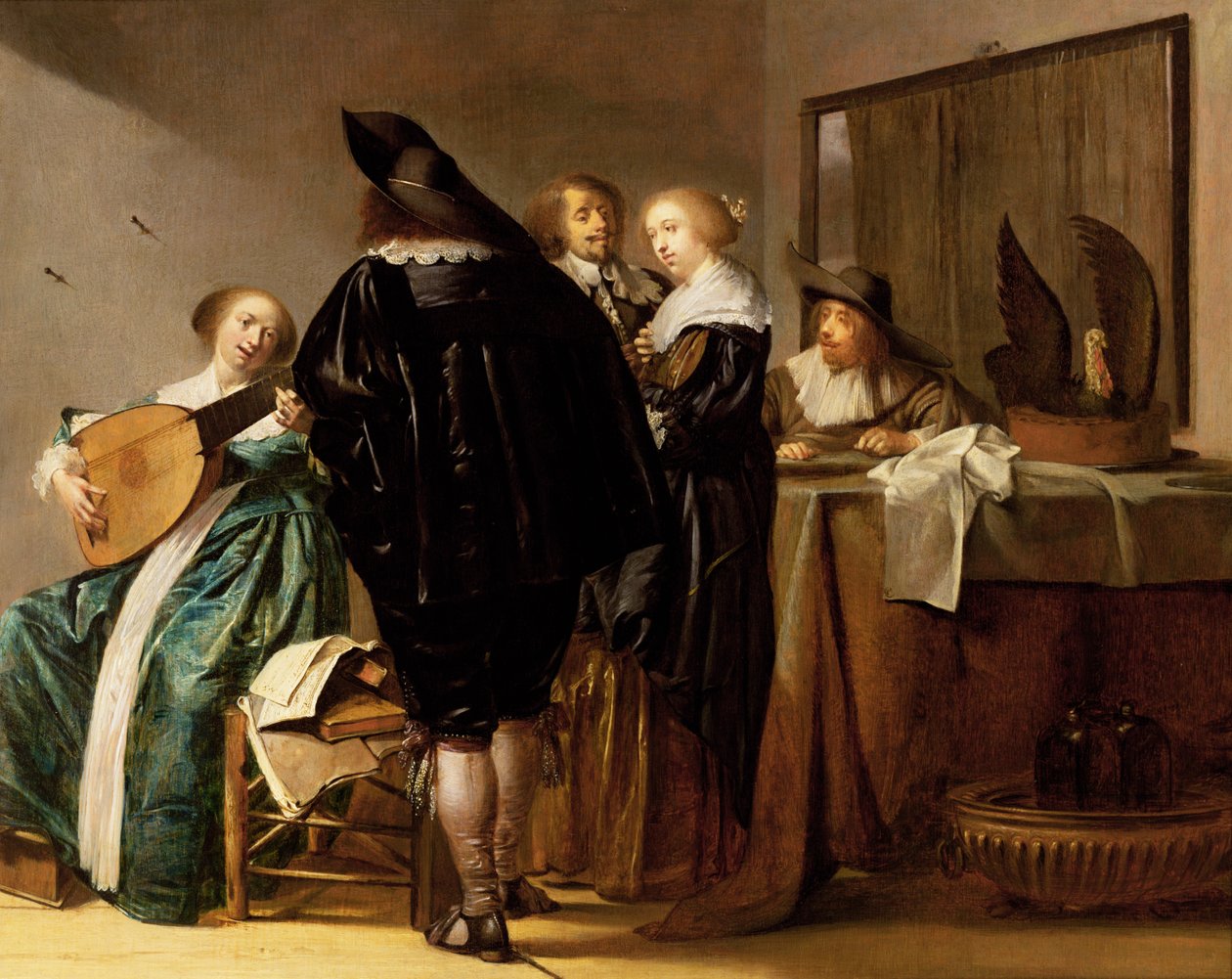Et elegant selskap i et interiør av Pieter Codde