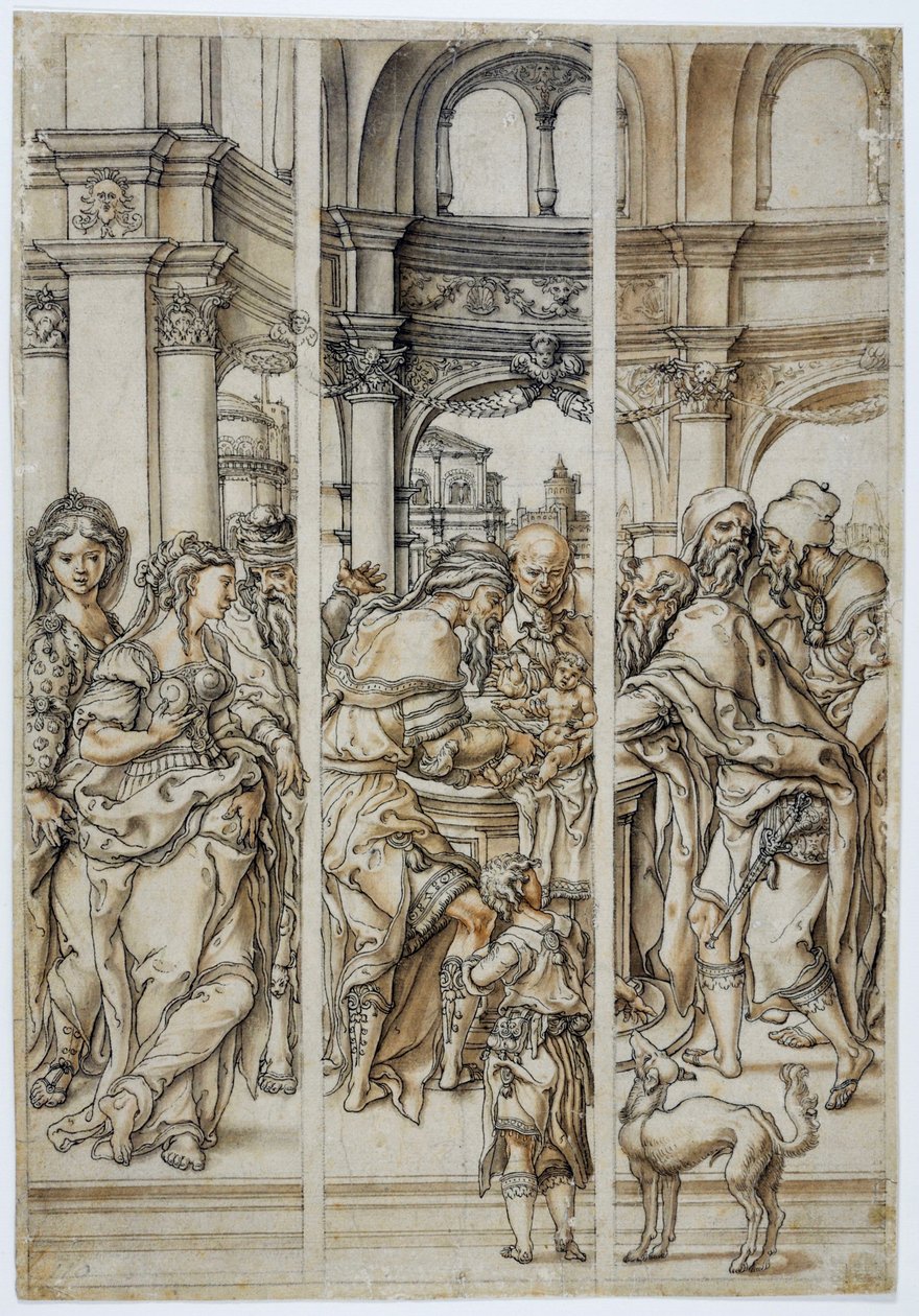 Kristi omskjæring, design for et glassmaleri av Pieter Coecke van Aelst
