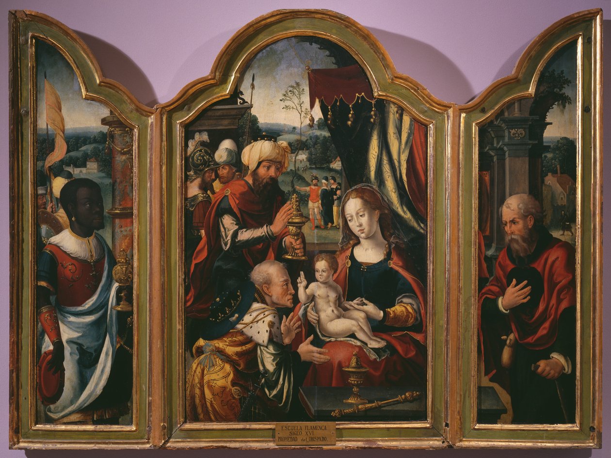 Adoration of the Magi, Epiphany Triptych, ca. 1540 (se også 345853) av Pieter Coecke van Aelst