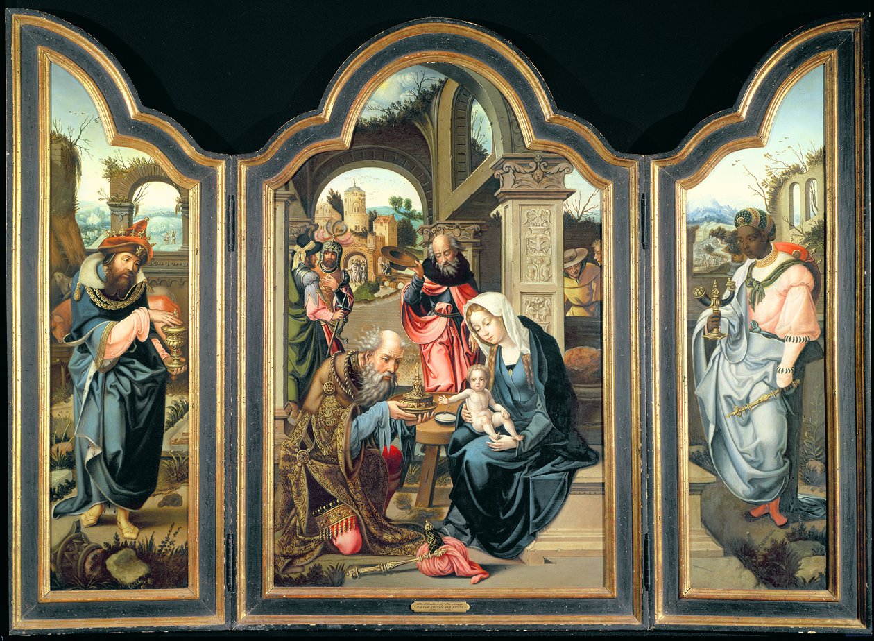 Triptyk som viser tilbedelsen av magiene, ca. 1600 av Pieter Coecke van Aelst