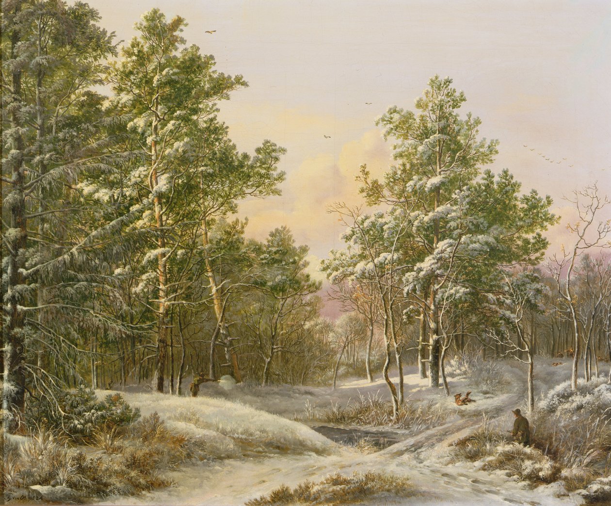 Idrettsmenn i en vinterskog av Pieter Gerardus van Os
