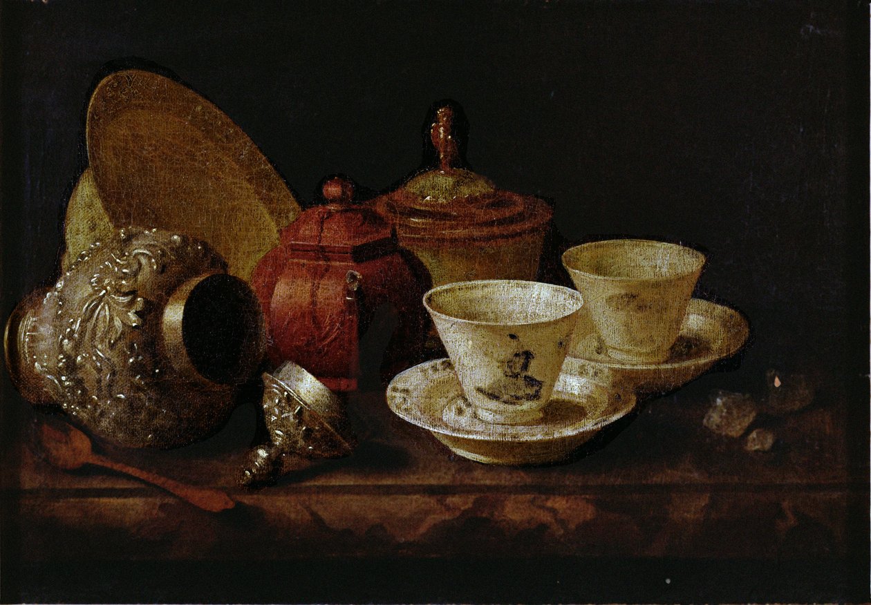 Stilleben med tekopper av Pieter Gerritsz. van Roestraten