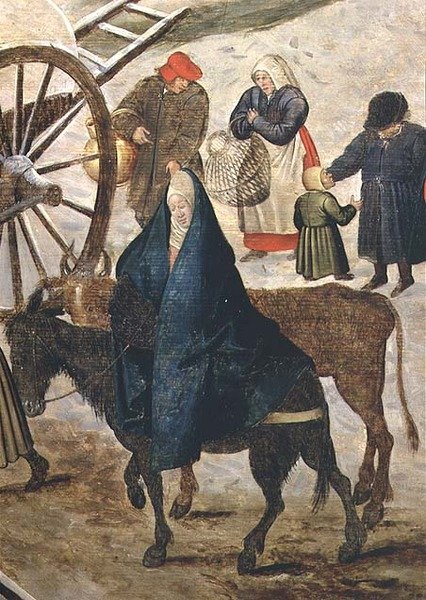 Betalingen av tienden eller nummereringen i Betlehem, detalj av jomfruen av Pieter III Brueghel