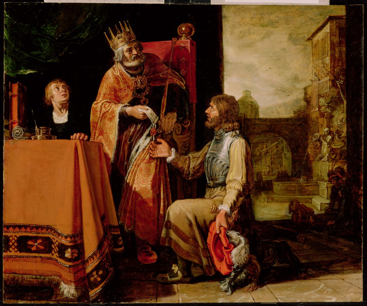 Kong David overlater brevet til Uriah, 1611 (maling på panel) av Pieter Lastman