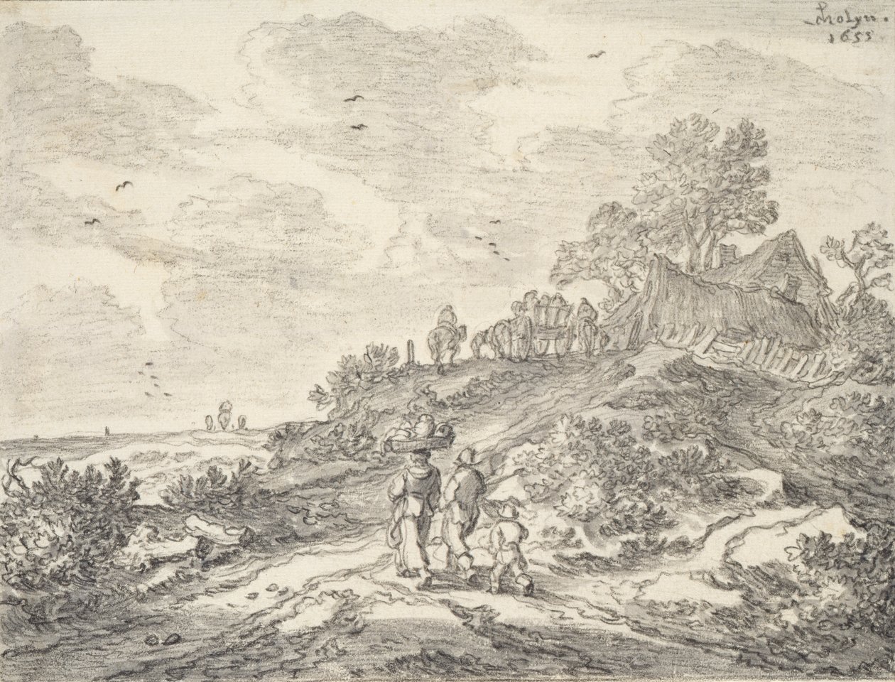 I sanddynene utenfor Haarlem, 1655 (kritt på papir) av Pieter Molijn