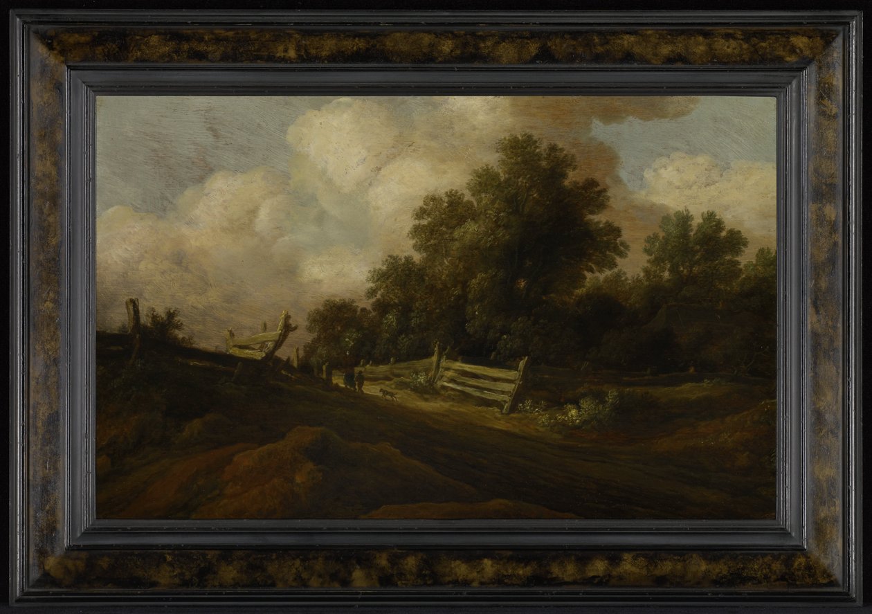 Landskap med to figurer og en hund av Pieter Molyn