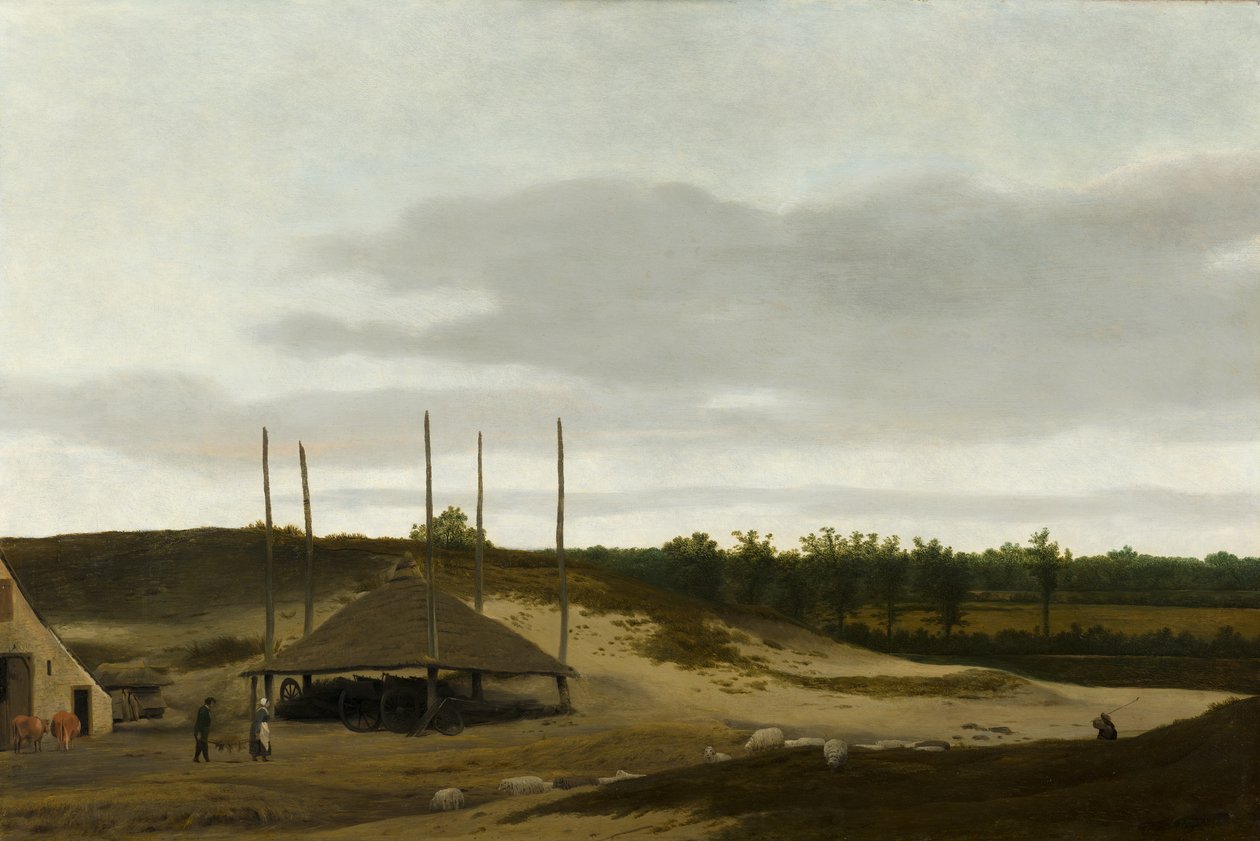 Klitlandskap med en høystakk av Pieter Post