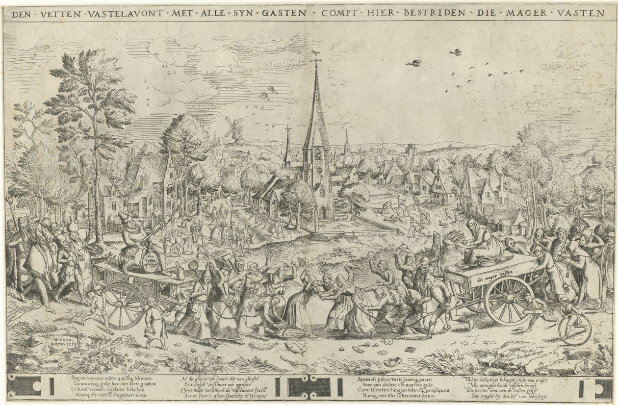 Kampen mellom karneval og fasten, gravert av Pieter van der Heyden, 1558 av Pieter The Elder after Brueghel