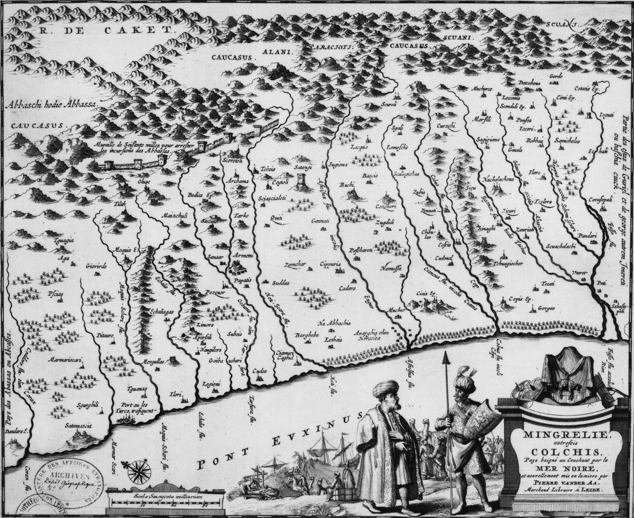 Kart over Colchis (1714) - den viser den eldste skildringen av veggen av Pieter Van der Aa