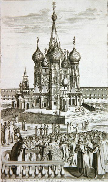 Sainte Trinite, eller Jerusalem, Moskva-kirken, fra La Galerie Agreable du Monde, 1729 av Pieter Van der Aa