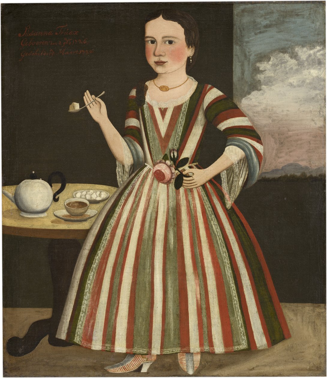 Susanna Truax, 1730 (olje på sengen tikker) av Pieter Vanderlyn