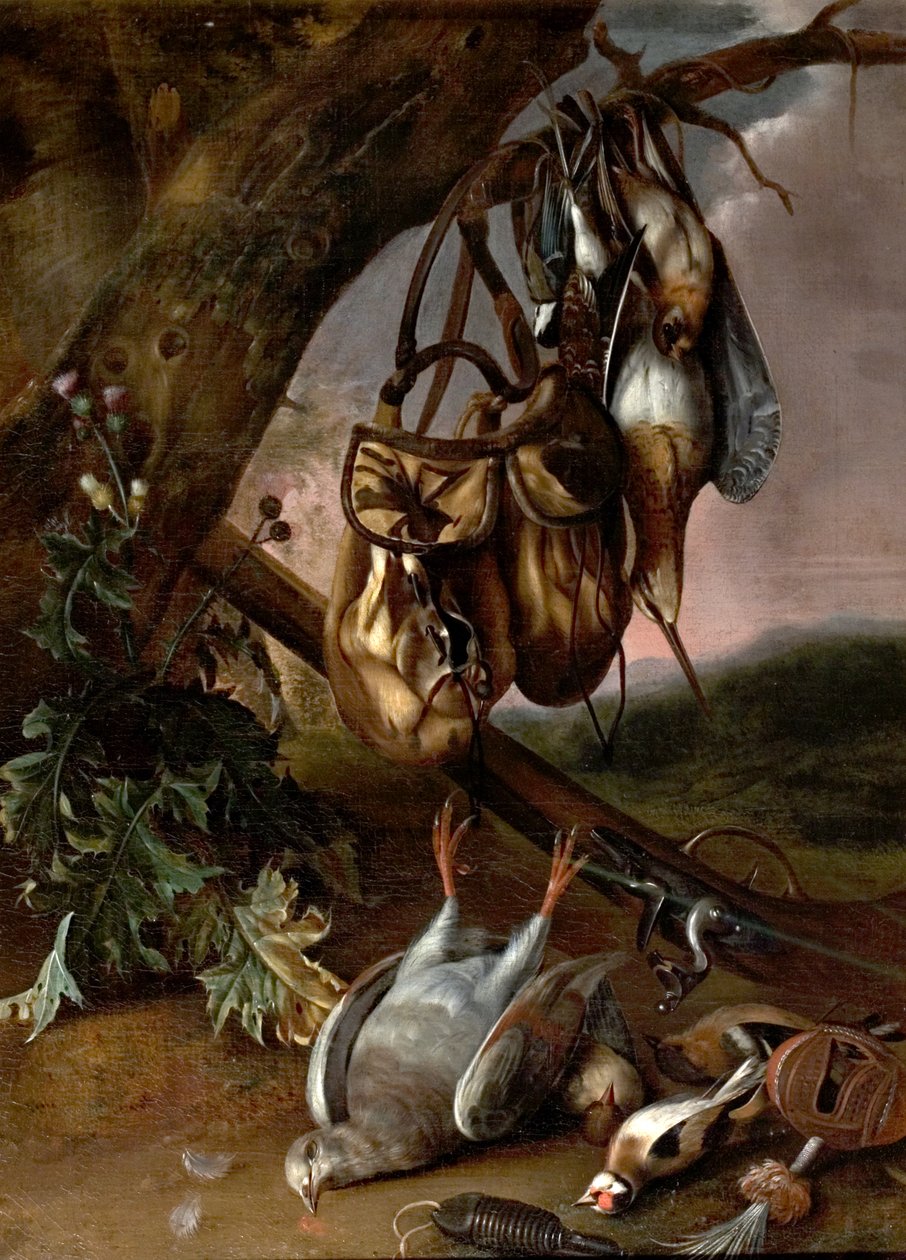 Stilleben med dødt vilt (due og andre fugler) av Pieter Withoos