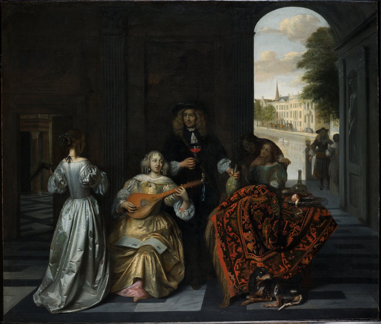 Musikalsk selskap i et fornem interiør av Pieter de Hooch