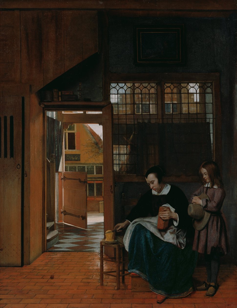 En kvinne som forbereder brød og smør til en gutt av Pieter de Hooch