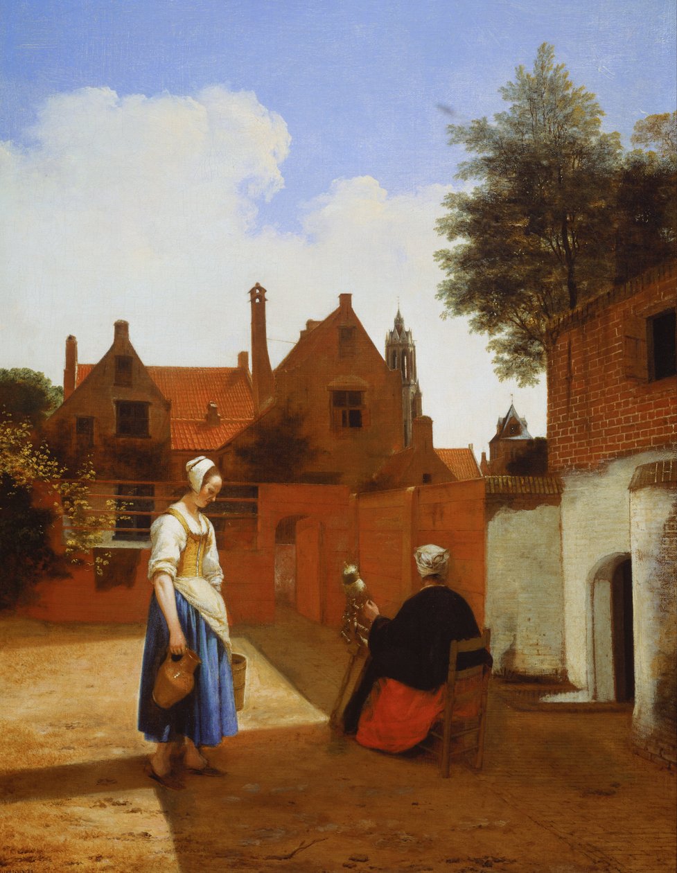 Gårdsplass i Delft på kvelden- en kvinne som spinner av Pieter de Hooch