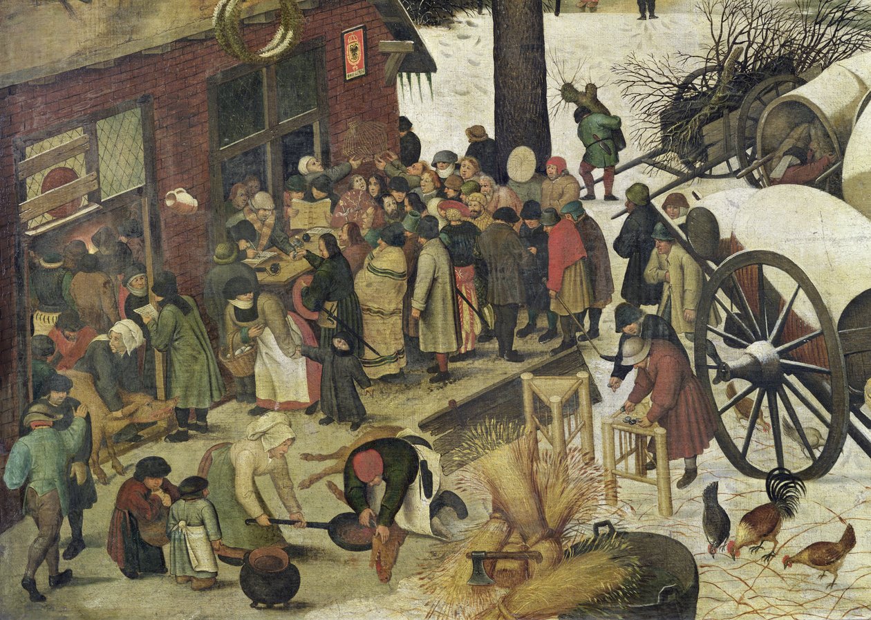 Folketellingen i Betlehem, detalj av skattekontoret olje på lerret av Pieter Bruegel the Elder
