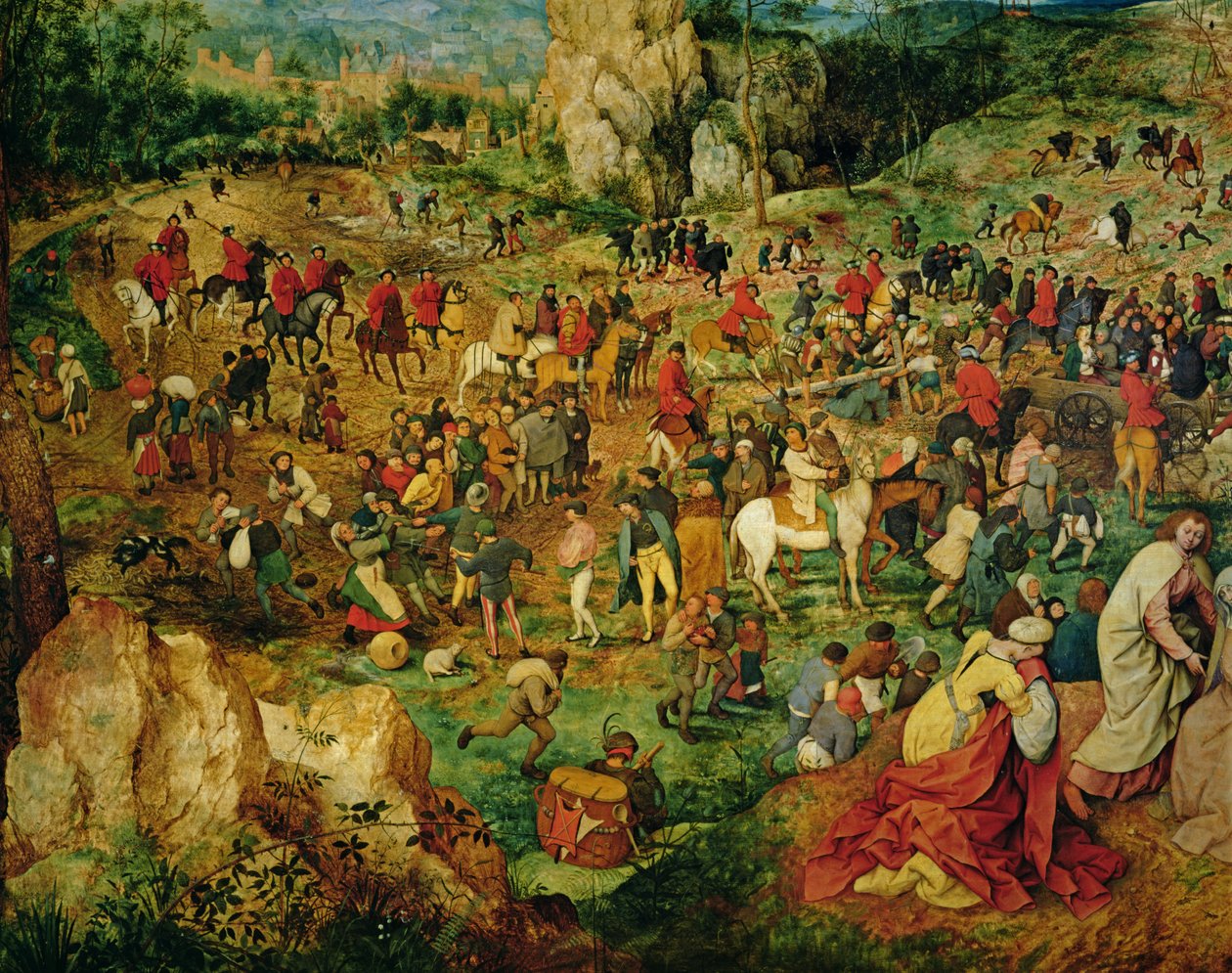 The Road to Calvary, 1564 olje på paneldetalj av 186439 og 186440 av Pieter Bruegel the Elder
