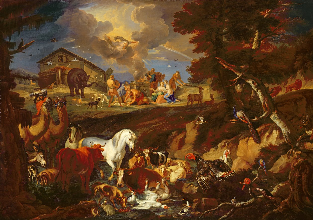 Noah ofrer et offer som et tegn på sin takknemlighet, 1687-90 av Pieter the Younger 1637 1701 Mulier