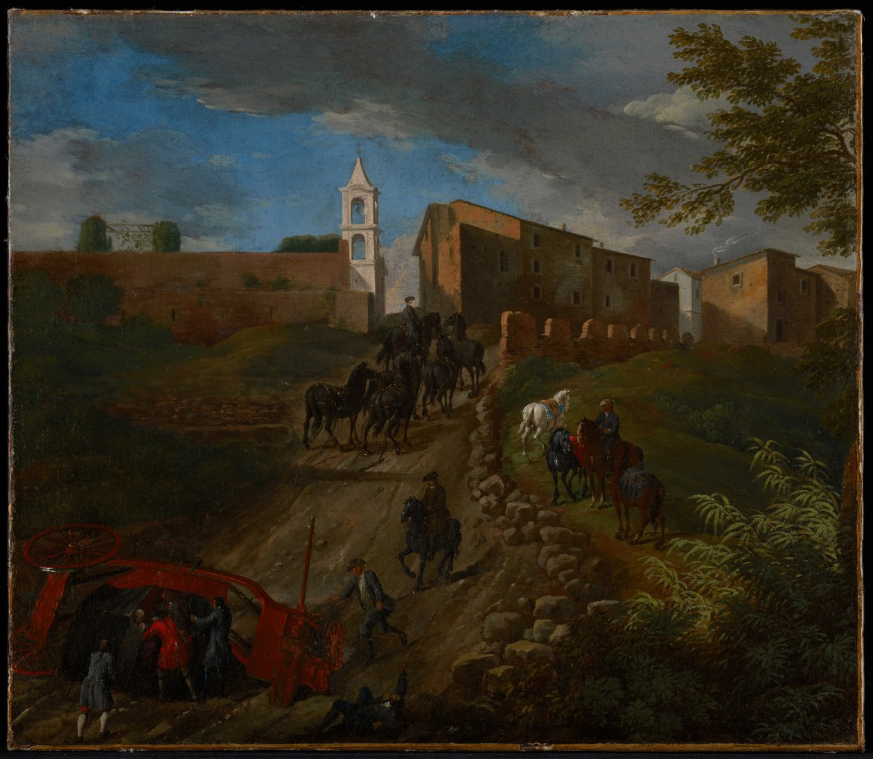 Trener og reisende på Madonna del Riposo nær Roma av Pieter van Bloemen