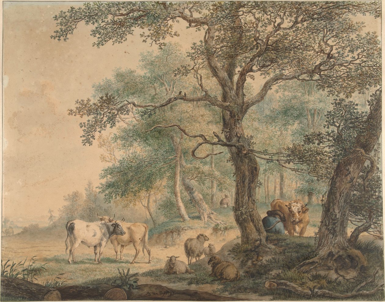 Landskap med to gjetere og storfeet deres av Pieter van Os