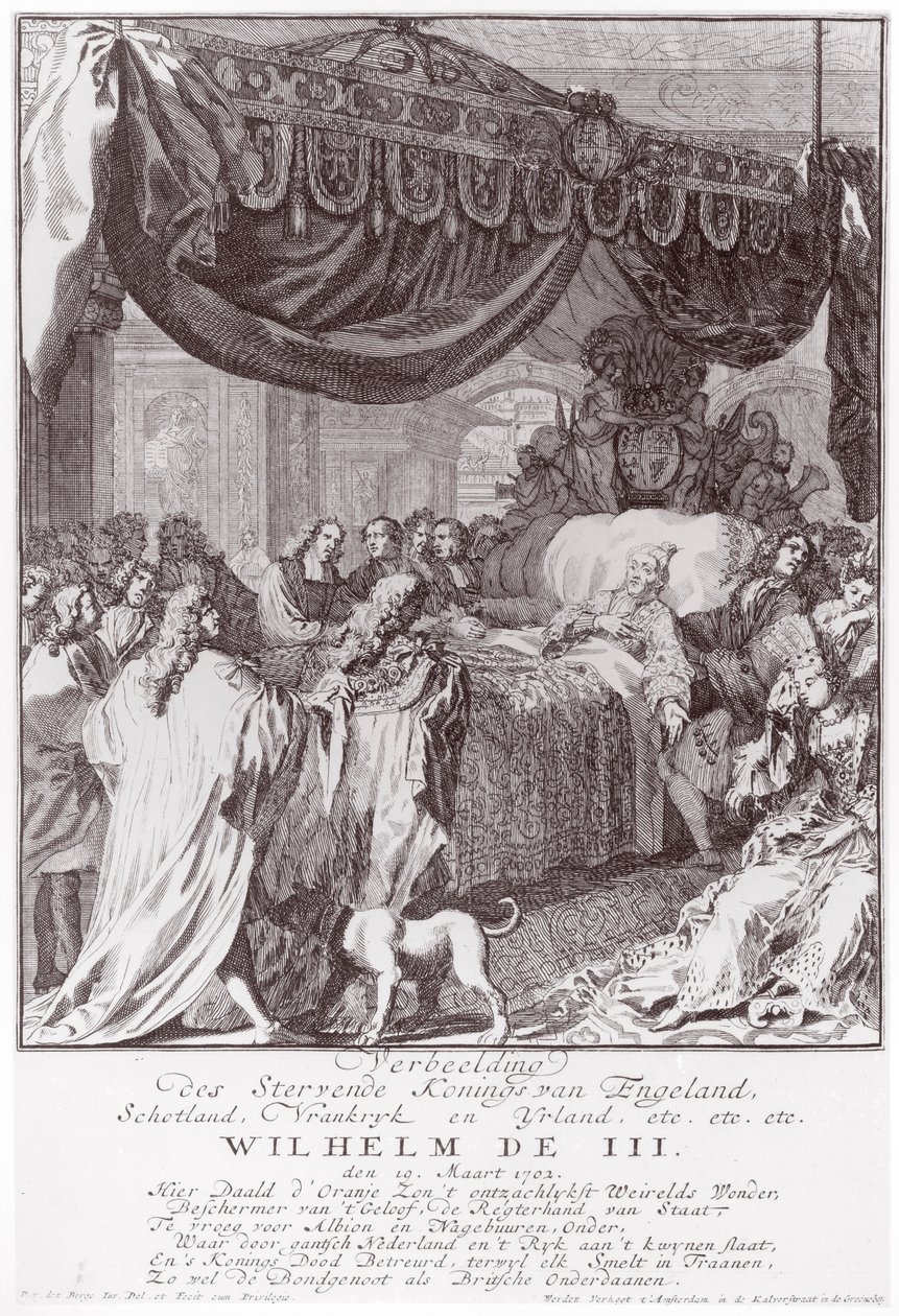 William III (1650-1702) på dødsleiet, gravert av kunstneren av Pieter van den Berge