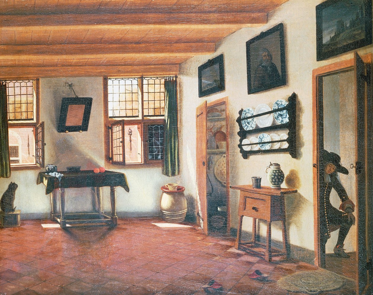 Interiør av nederlandsk hus, ca 1670, maleri av Pieter Janssens Elinga (1623-1683), 48x60 cm av Pieter Janssens