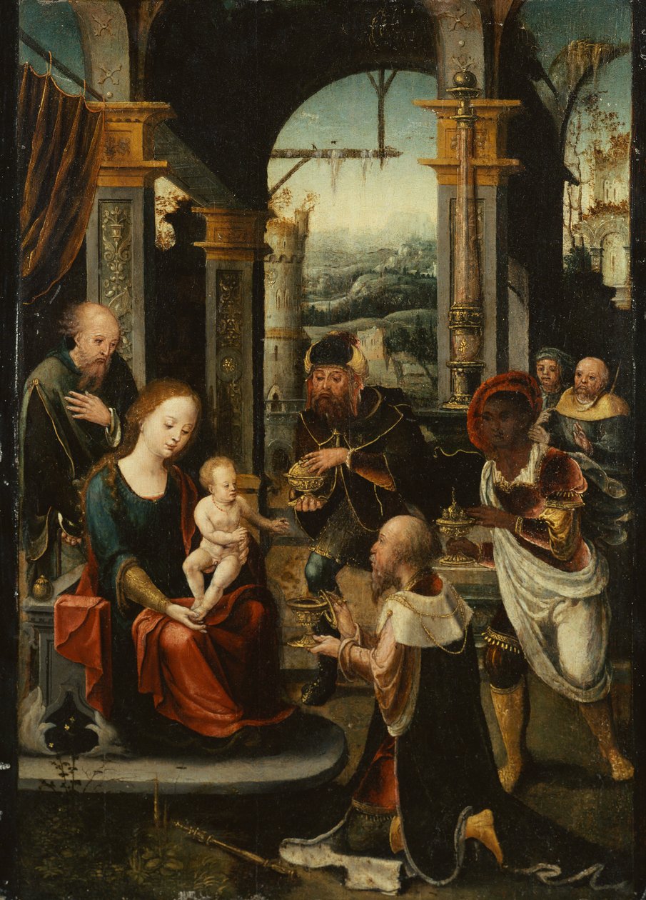 The Adoration of the Kings (olje på panel) av Pieter (attr. to) Coecke van Aelst