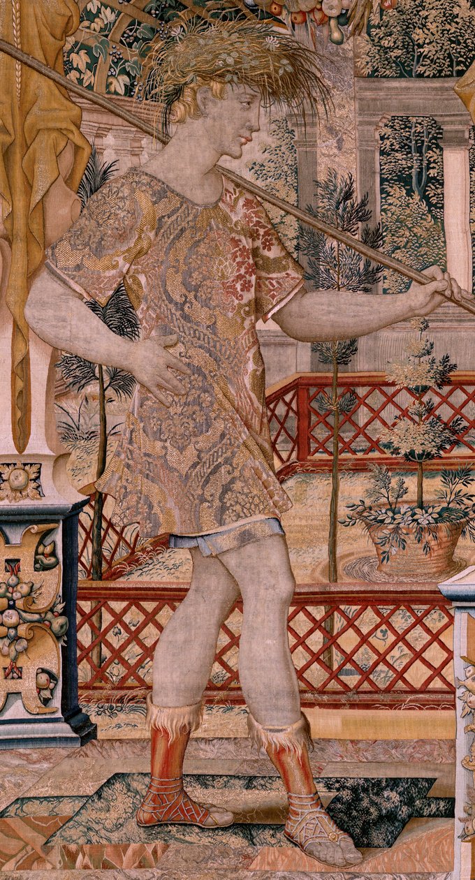 flamsk billedvev. Seriene Vertumnus og Pomona.Vertumnus forvandlet til en bonde. Andre billedvev i serien. Venstre del transformasjonen av Daphne. Modellsirkel av Pieter Coecke van Aelst. Produksjon Wilhelm Pannemaker, Brussel. Ca 1545-1550. Fabri av Pieter (circle of) Coecke van Aelst