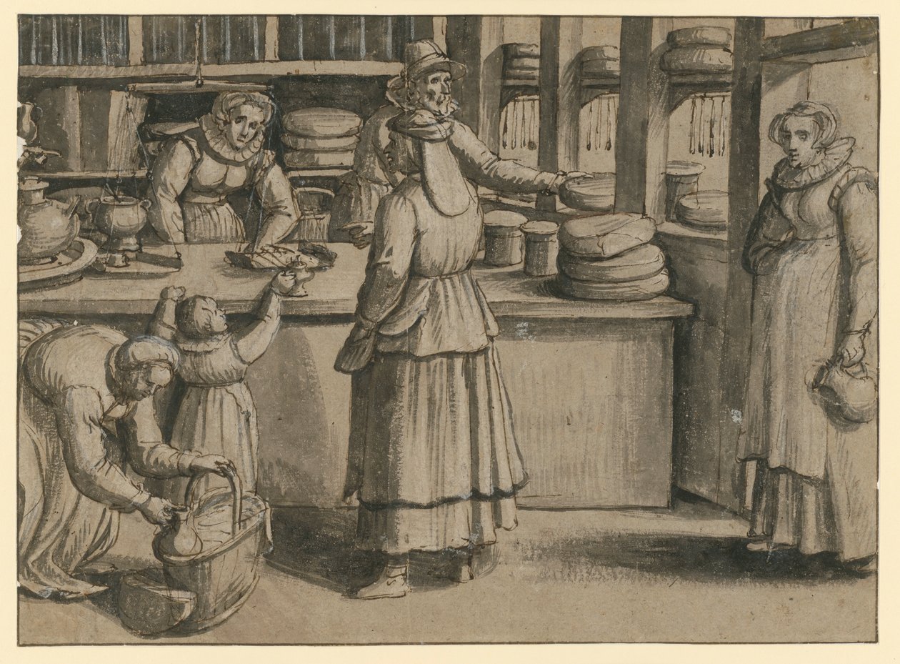 Interiøret i en melk- og ostebutikk av Pieter Aertsen