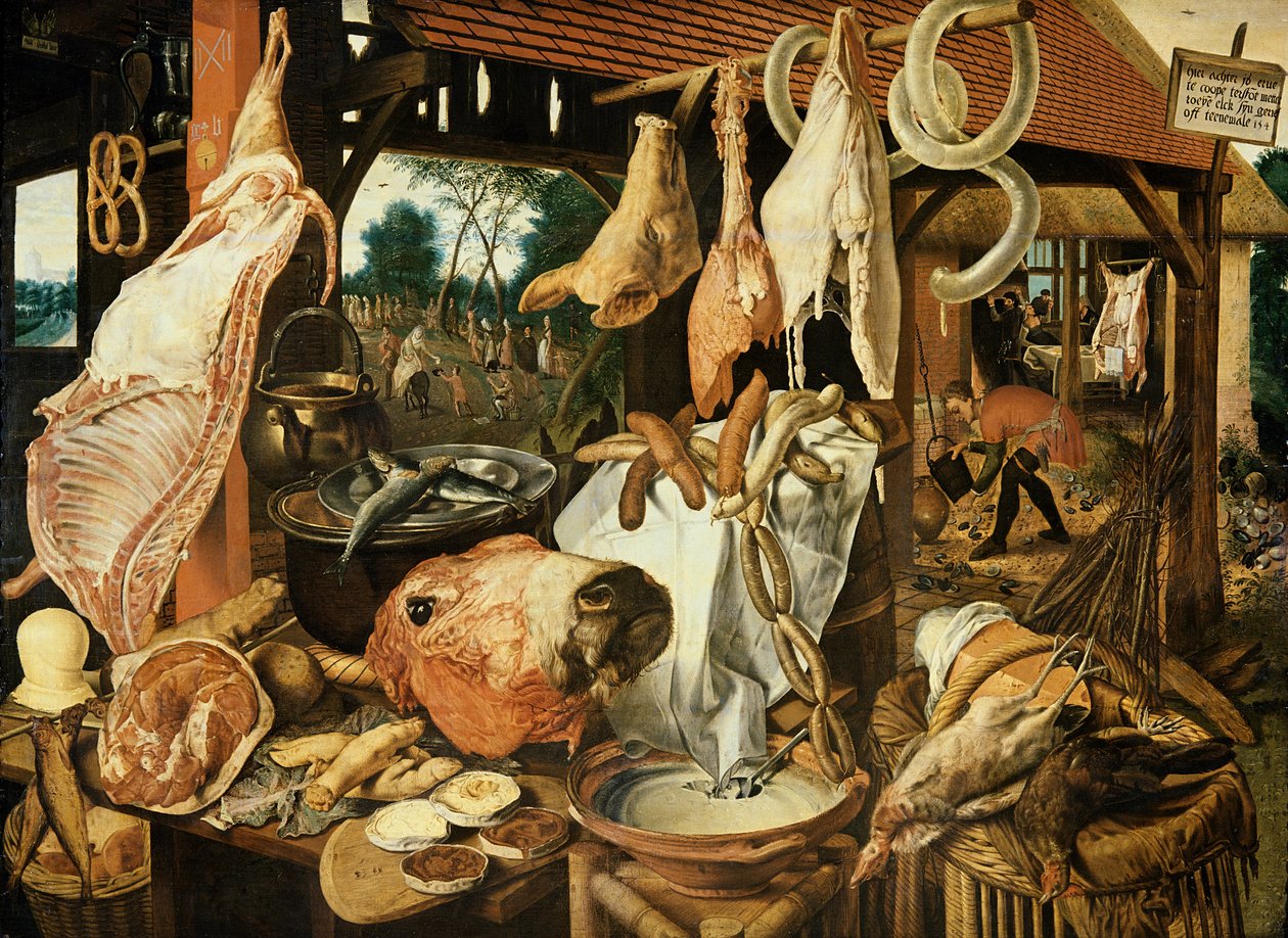 Fly til Egypt, (Kjøttmarkedet), 1551 av Pieter Aertsen