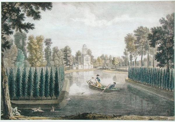 The Water Gardens at Chiswick House, London, ca. 1720-28 (fargegravering) (se også 176474) av Pieter Andreas (after) Rysbrack