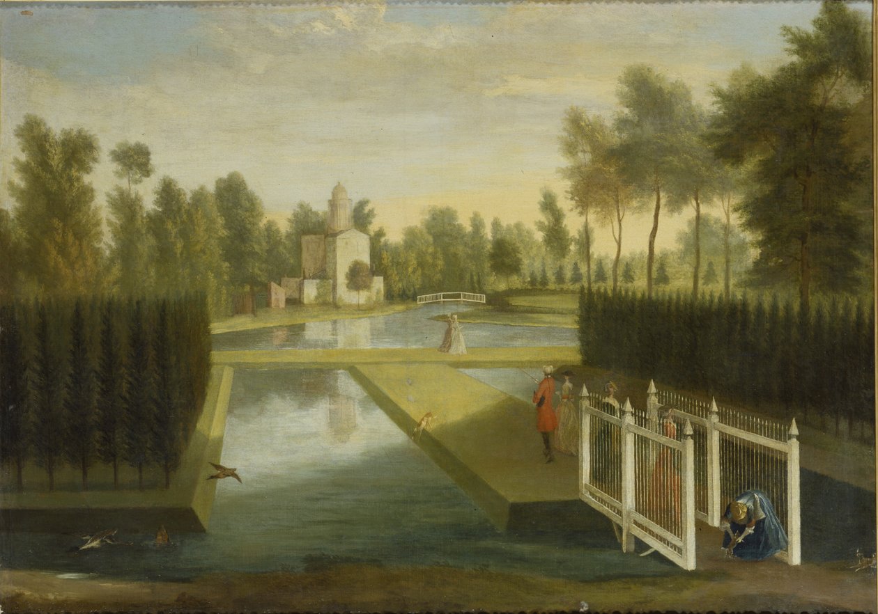 Utsikt mot baksiden av Bagnio fra sør for den øvre elven, Chiswick House (olje på lerret) av Pieter Andreas Rysbrack