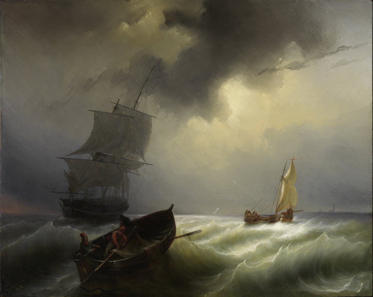 Skip til sjøs i en stiv vind, 1838 av Pieter Arnout Djixhoorn