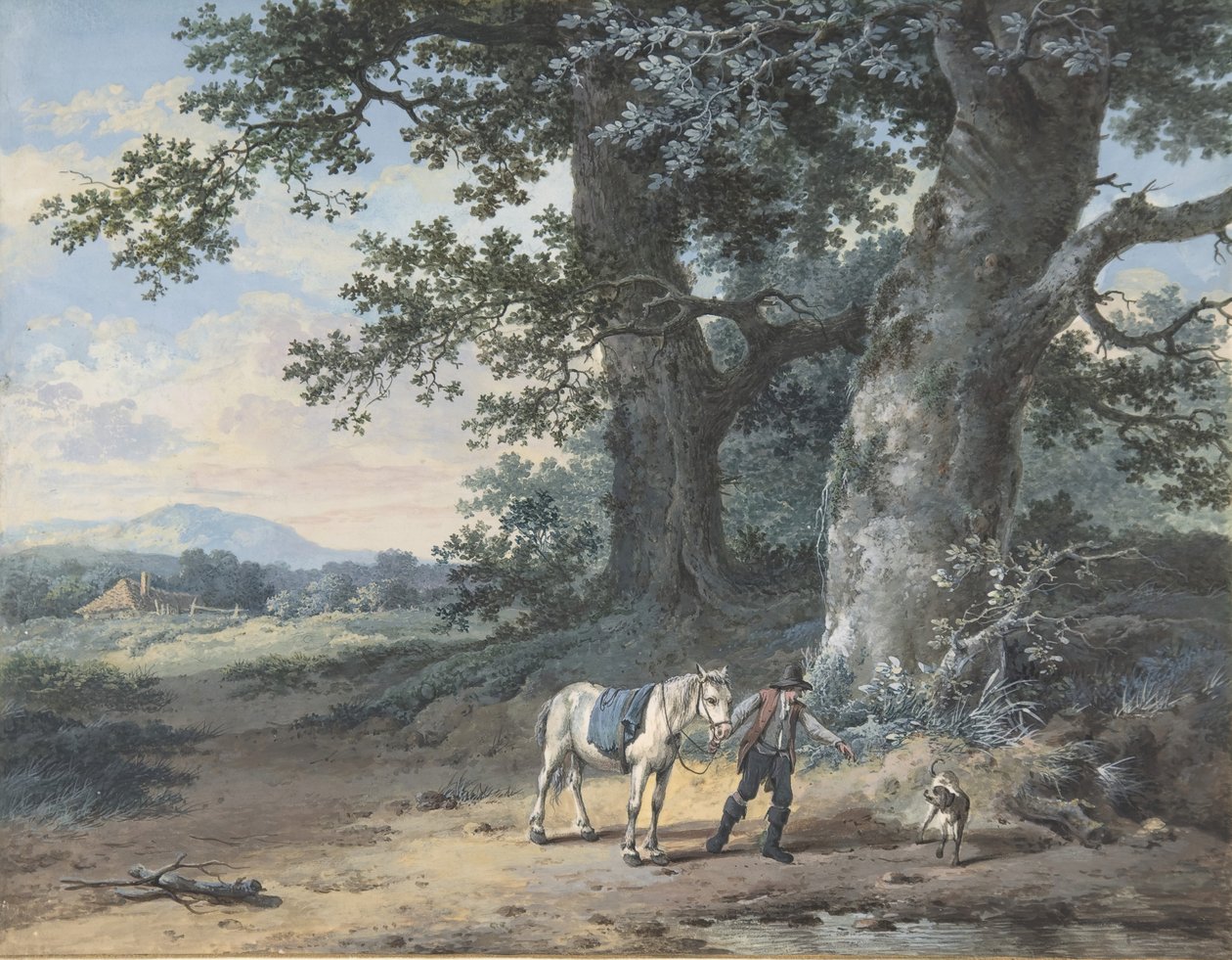 En bonde som leder hesten sin i utkanten av en skog, sent på 1700- til midten av 1800-tallet. av Pieter Barbiers