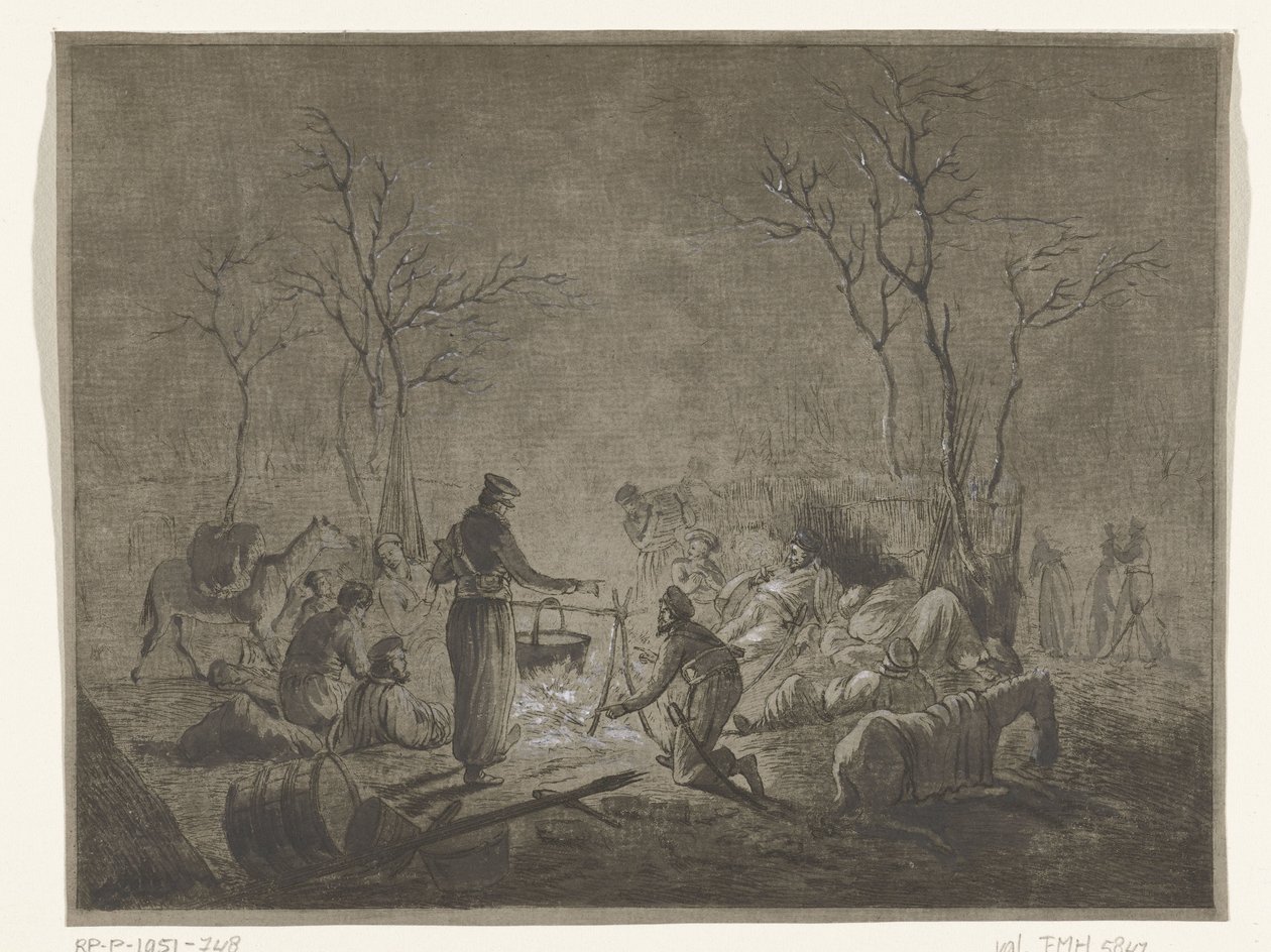 Bivuakk av kosakker ved brann under fransk okkupasjon i 1813 i Amsterdam av Pieter Bartholomeusz. Barbiers