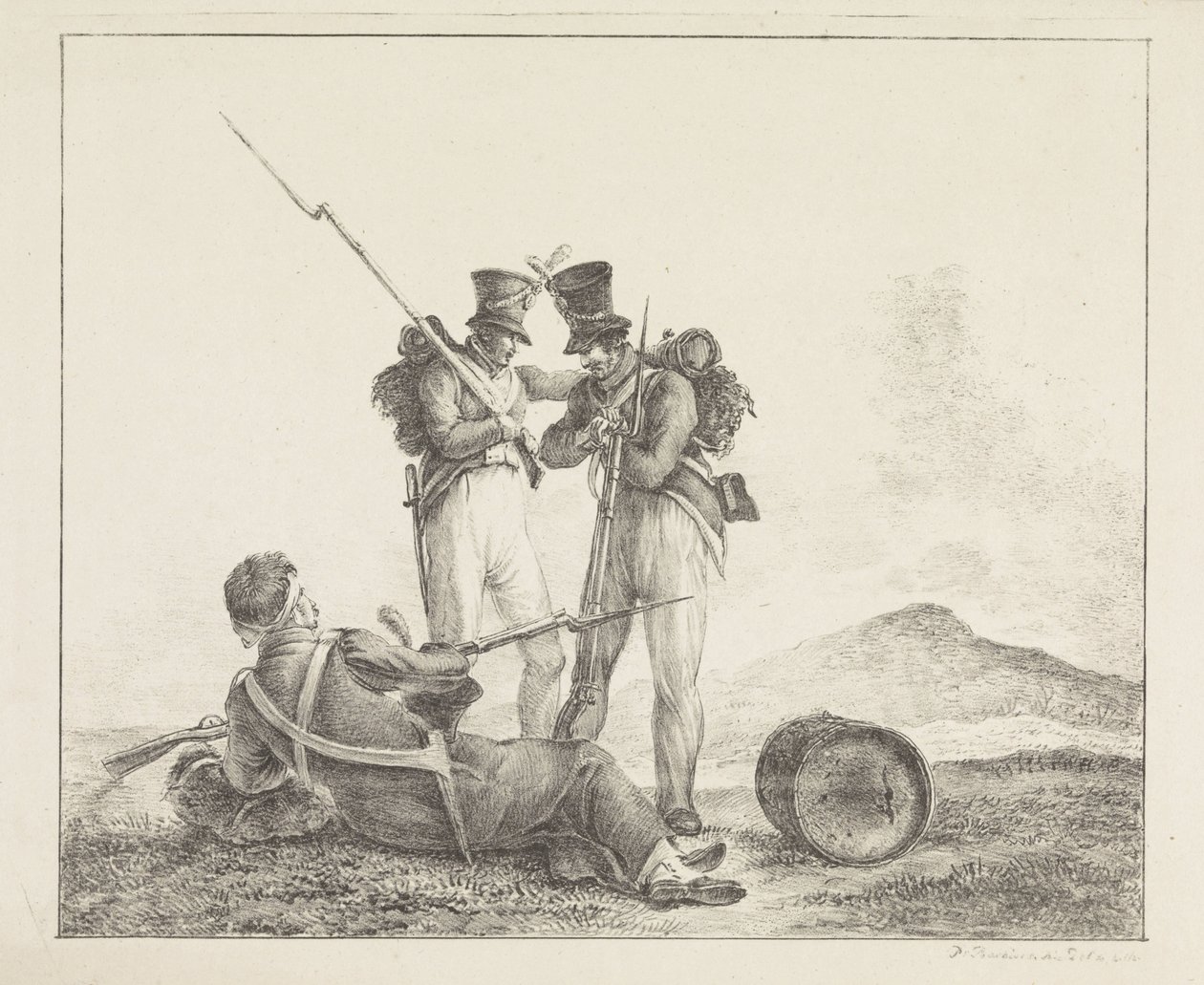 Tre soldater på slagmarken av Pieter Bartholomeusz. Barbiers